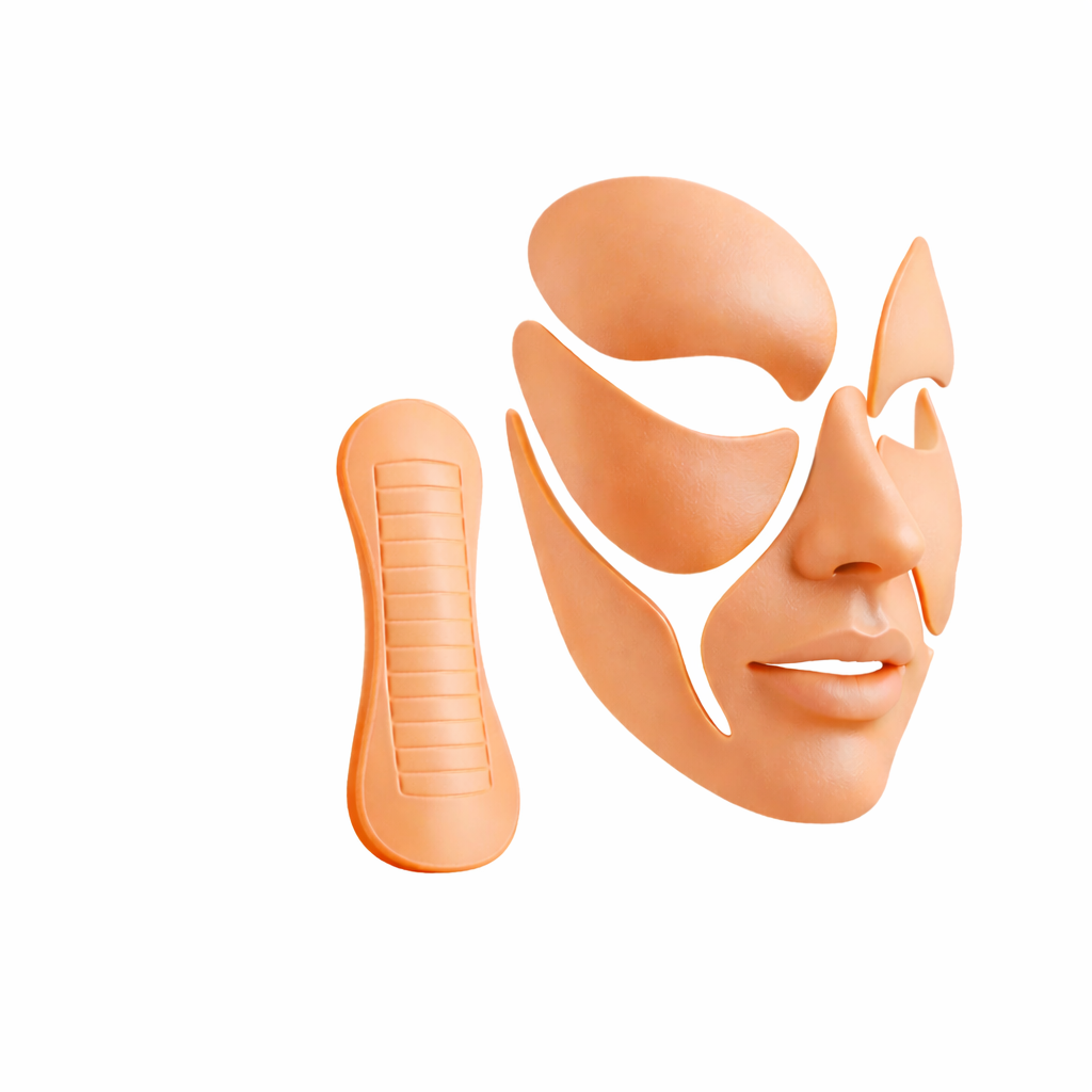 Wrinkle patch placed along smile lines to support facial crease