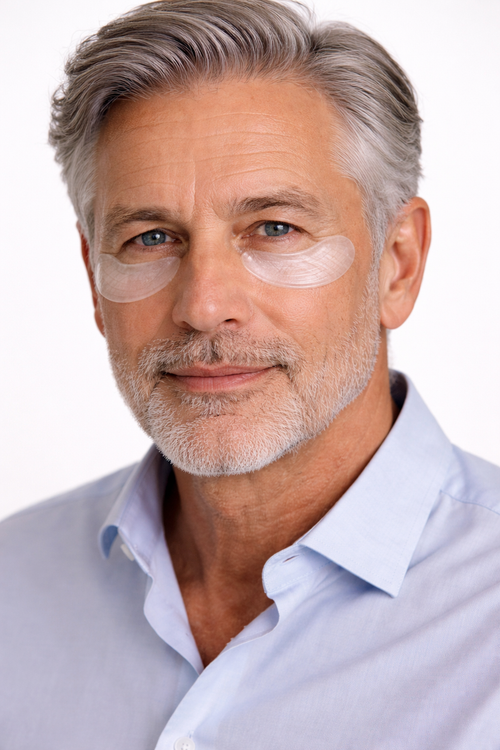 CreaseAlign™ under-eye structural support patches applied for fine lines