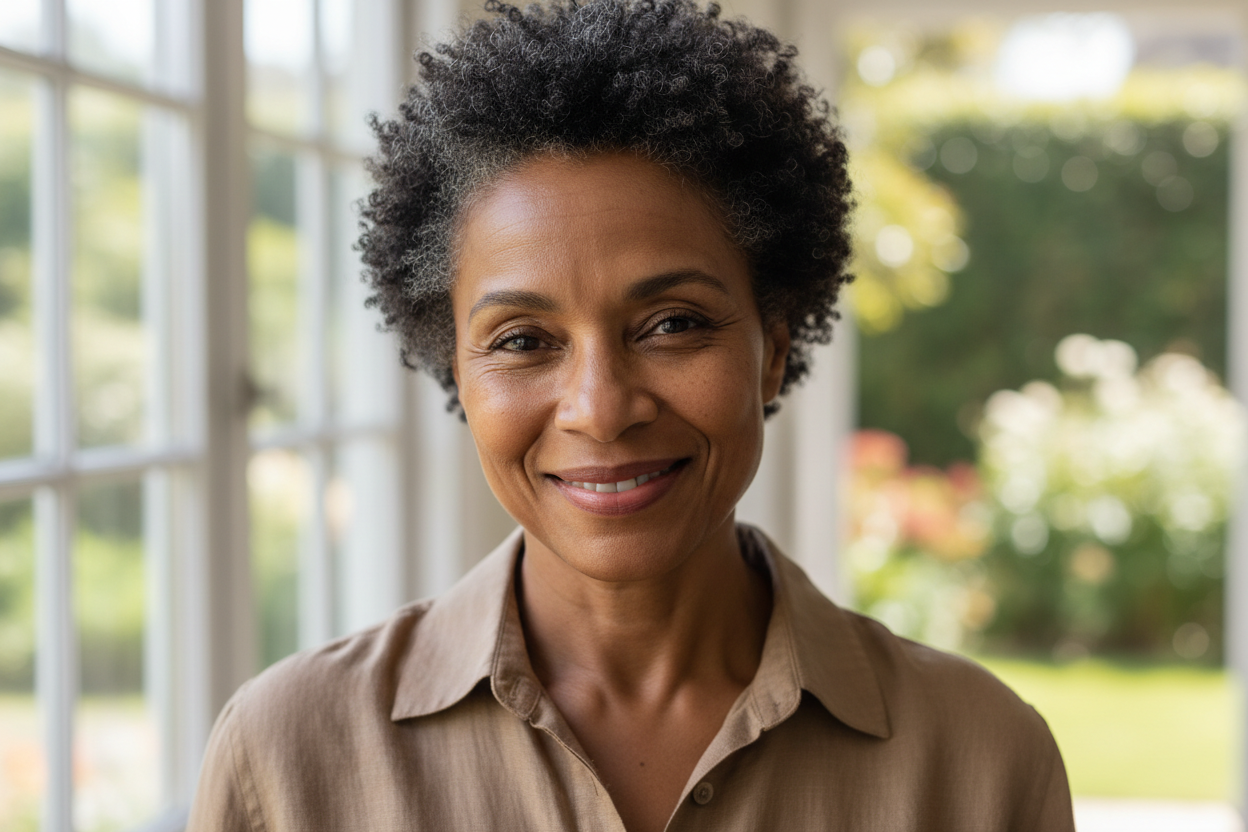 Woman of color with natural wrinkles